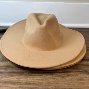 Jaxe and Grace Boutique Wide Brim Hat Womens OS Camel NWT Fedora Pinched Crown